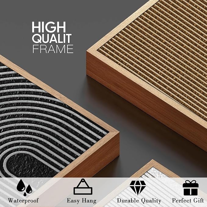 BINCUE Extra Large Abstract Modern Wall Art Framed Dark Wall Painting Neutral Print Decor for Living Room Bedroom 24" Lx36 W Set of 3