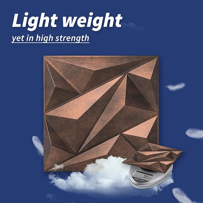 Art3dwallpanels PVC 3D Wall Panel Diamond for Interior Wall Décor, Wall Decor PVC Panel, 3D Textured Wall Panels, Pack of 12 Tiles, Antique Copper