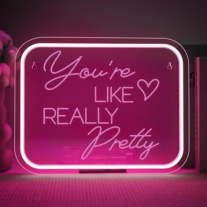 Lucunstar You're Like Really Pretty Neon Sign Pink Led Neon Light for Wall Decor Light Sign for Wedding Dimmable Switch USB Powered with Neon Lights for Bedroom Home Decor