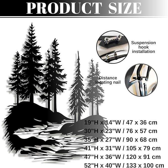 lunwall Metal Pine Tree Wall Art, Metal Forest Wall Art, Pine Branch Wall Decor, Christmas Tree Wall Decor, Forest Wall Hanging, Nature Lover Gift (Style 3, 19" H x 14" W / 47 x 36 cm)