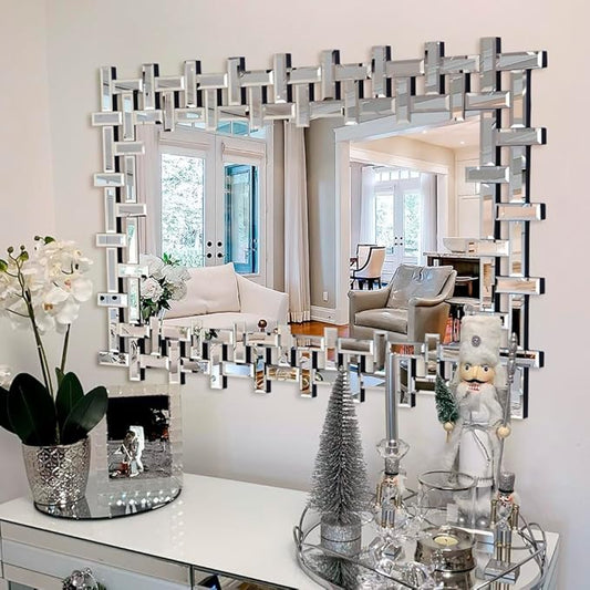 Large Living Room Mirror for Wall, 36'' X 24'' Modern Wall Mirrors Decorative with Beveled Edge, Rectangle Frameless Mirror for Bathroom, Dining Room, Entryway, Mantel