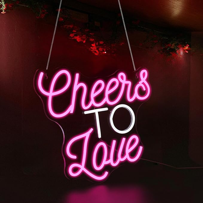 Cheers to Love Neon Sign, Neon Signs for Wall Decor LED Neon Light Up Signs Home Decor for Bedroom Business Club Party Bars Shop Decoration USB Operated