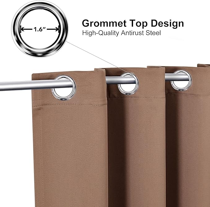 ChrisDowa Grommet Blackout Curtains for Bedroom - Thermal Insulated Room Darkening Curtains for Living Room (1 Panel Set, Cappuccino, 52W x 63L)