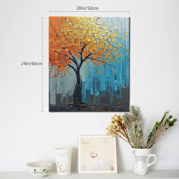 Abstract Wall Art Gold Tree Framed Modern Artwork Canvas Painting Textured Tree of Life Pictures Home Decor For Living Room Bedroom Bathroom Office 20"X24"