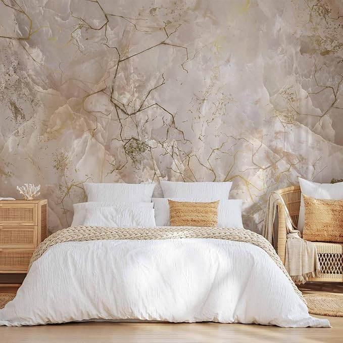 artgeist Premium Wall Mural Abstract 138x101 in - Non-Woven Wallpaper Fleece Wall Decor Photo Print Picture Image Design Faux Marble White f-C-0492-a-a