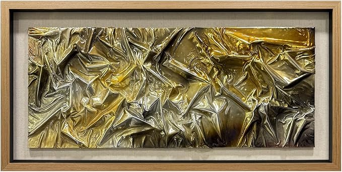 BrightA Liquid gold texture leather 3D wall art with double-sided hanging gold and silver texture reliefs, suitable for enterprise walls (horizontal/vertical) 47.2"x23.6"