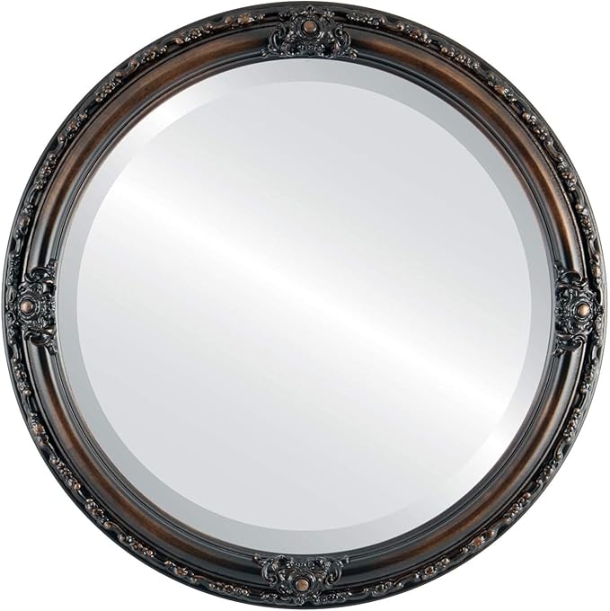 OVALCREST Round Beveled Wall Mirror for Home Decor - Jefferson Style - Rubbed Bronze - 20x20 Outside Dimensions