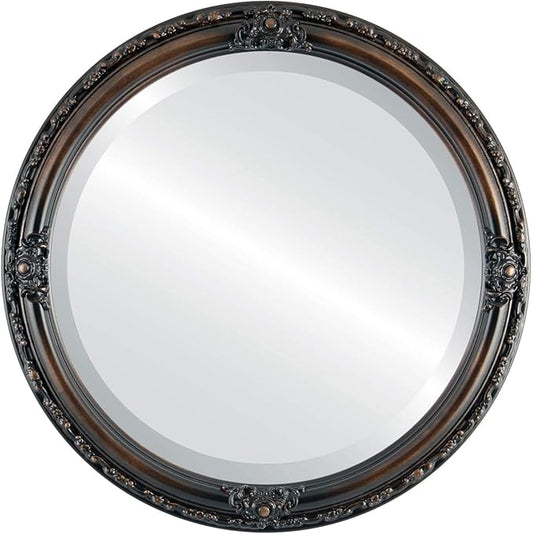 OVALCREST Round Beveled Wall Mirror for Home Decor - Jefferson Style - Rubbed Bronze - 26x26 Outside Dimensions