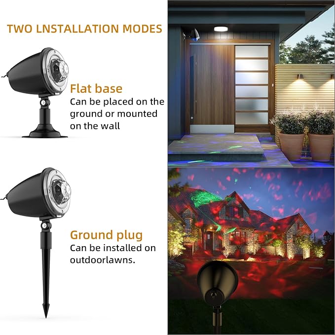 Christmas Laser Projector Lights - Waterproof Holiday Projector Outdoor with 10 Color, Aurora & Ocean Wave Pattern, Outside Landscapes Spotlights for House,Garden,Yard Halloween Christmas Decoration