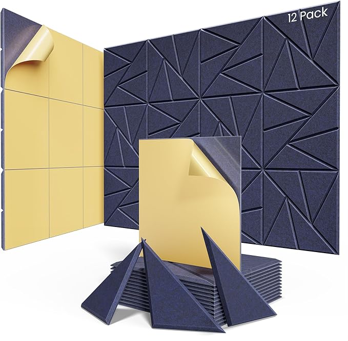 12 pack Acoustic Panels With Self-Adhesive, 12"X 12"X 0.4"Sound Proof Foam Panels, Sound Panels High Density, Soundproof Wall Panels for Home Studio Office-Dark Blue
