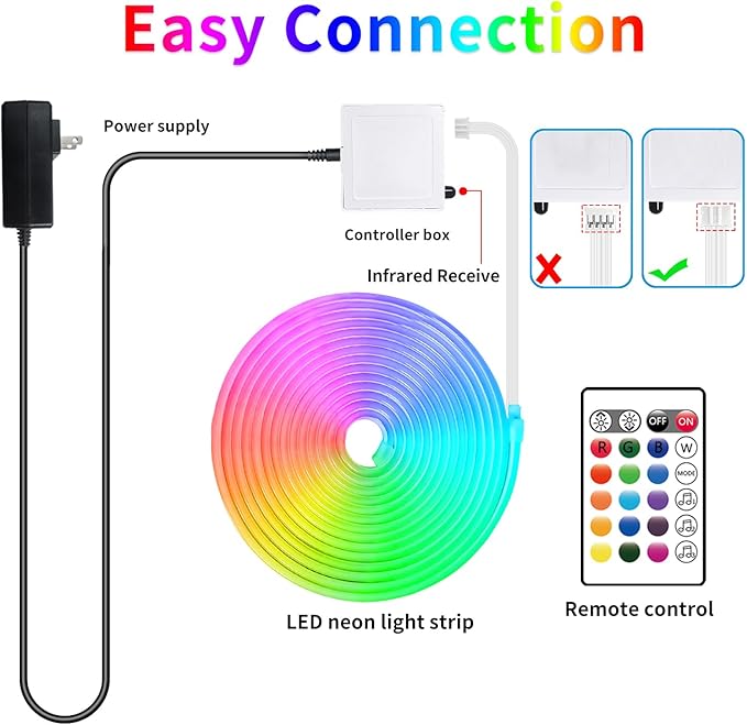 16.4ft Led Neon Rope Lights Remote/APP Control IP65 Waterproof Flexible 24VRGB LED Neon Light Music Sync LedSNeon Strips Light Led neon Lights for Bedroom Room Outdoors Décor