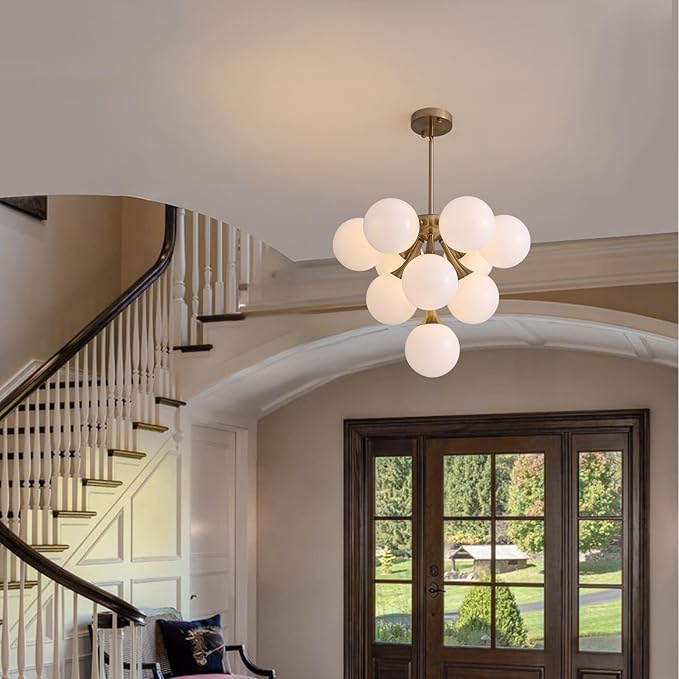 Mid Century Modern Chandelier,Gold Globe Sputnik Chandeliers,10 Lights Pendant Lighting Fixture, for Dining Living Room, Kitchen Island