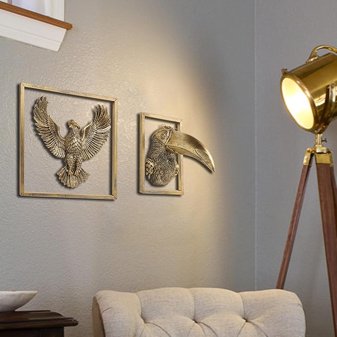 Bird Wall Art Decoration Sculpture(Eagle,Gift Metal Frame)- Exquisite Wall Hanging Sculptures for Living Room, Bedroom, Office - Handmade Home Art Decor & Unique Housewarming Gift