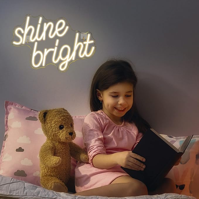 LooKLight Shine Bright Neon Sign,Warm White Neon sign Neon Light Sign,Led Signs for Wall,Neon Signs for Wall Decor,USB Led Neon Signs Wedding For Bar Party Home Bedroom Wall,Bedroom Club