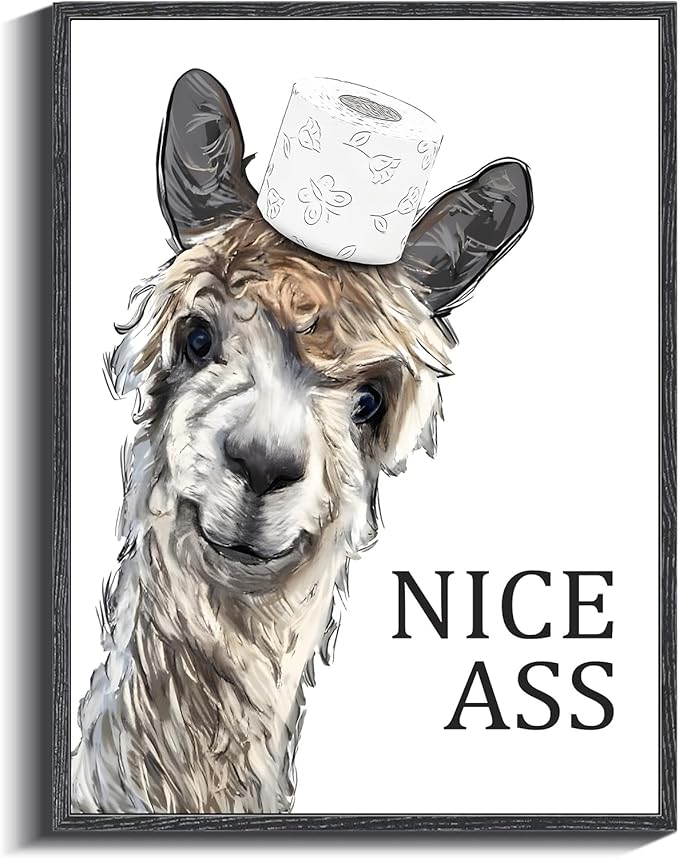 KBKBART Framed Funny Bathroom Decor Wall Art, 12x16Inch Farmhouse Wall Decor Sign, Humor Sheep Canvas Bathroom Picture Wall Decor, Cute Animal Art Prints Ready to Hang