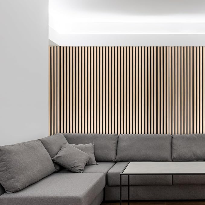 NeatiEase Wood Wall Panels, 9 Feet Acoustic Slat Wall Panels for Interior Wall Decor and Noise Reduction, Decorative Slat Wall Paneling, Natural Oak, 6-Piece