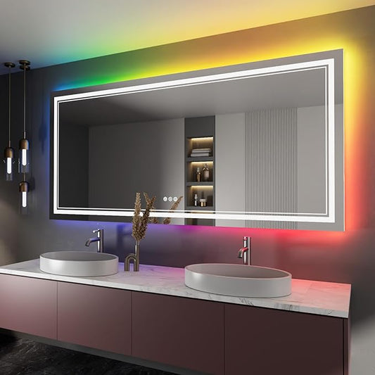 84x40 Inch RGB LED Bathroom Mirror with Lights, Color Changing RGB Backlit LED Mirror for Bathroom,Lighted Vanity Mirrors for Bathroom Wall, Dimmable, Anti-Fog (RGB Backlit+Front-Lit)
