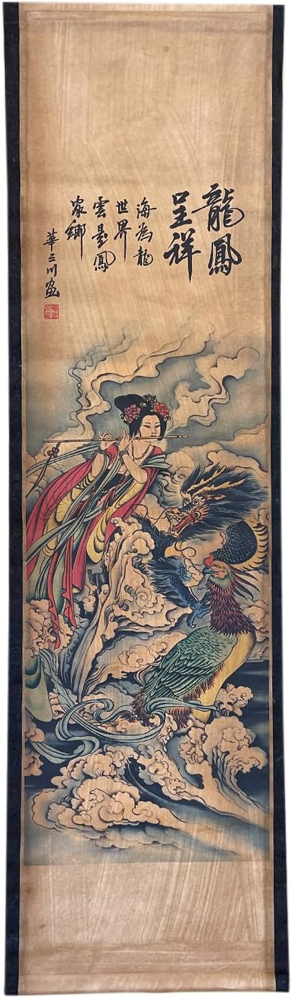 CIFIBIFUN Wall Flying Apsaras Traditional Art Prints Posters Painting Vintage Style,4 Panels Super Large Home Decorative Wall (Super Old Aging Paper, B Japan Painting)