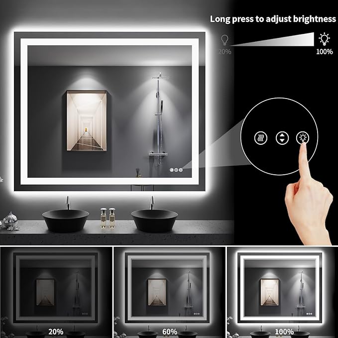 LOAAO 48"X40" LED Bathroom Mirror with Lights, Anti-Fog, Dimmable, Backlit + Front Lit, Lighted Bathroom Vanity Mirror for Wall, Memory Function, Tempered Glass, Shatter-Proof, ETL Listed