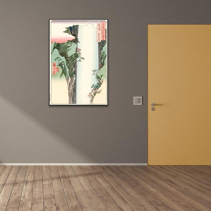 OKRA Utagawa Hiroshige Canvas Wall Art - Yoro Waterfall Poster - Japanese Provincial Woodcut Wall Art Animals Nature Landscape Art Traditional Japanese Wall Decor Unframed