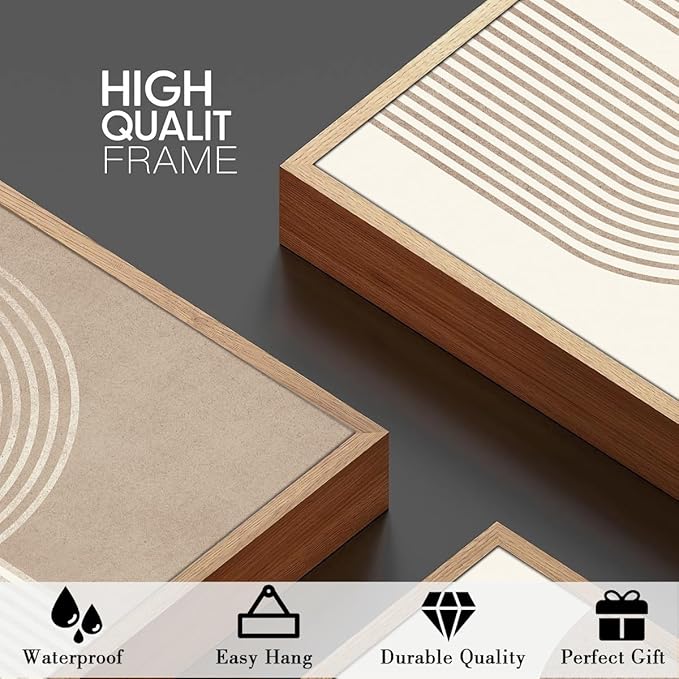 BINCUE Neutral Abstract Wall Art Boho Geometric Wall Decor Mid Century Modern Artwork for Living Room Bedroom Office 12" Lx16 W Set of 3