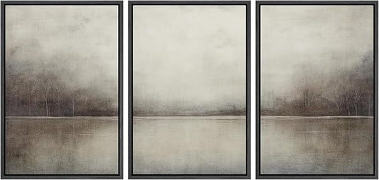 MUDECOR Framed Canvas Print Wall Art Set Abstract Landscape Nature Wilderness Illustration Modern Art Decorative Realism Rustic Vintage for Bedroom - 16"x24"x3 Black