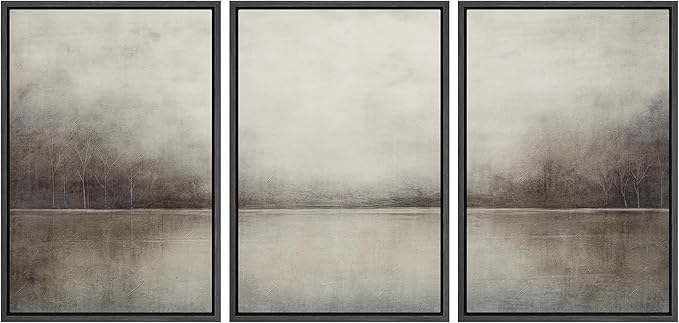 MUDECOR Framed Canvas Print Wall Art Set Abstract Landscape Nature Wilderness Illustration Modern Art Decorative Realism Rustic Vintage for Bedroom - 24"x36"x3 Black