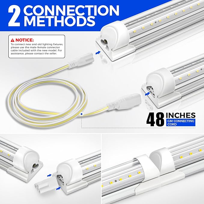 Barrina 6500K 2FT LED Shop Light, 3000LM, 20W, T8 Shop Lights for Garage, Workbench, Cabinet, Workshop, Room, LED Tube Light, Linkable Ceiling Lights Fixture with Built-in ON/Off Switch, ETL, 4 Packs