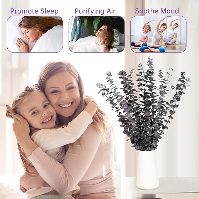 16 Pcs Dried Eucalyptus Stems, 17'' Natural Fresh Eucalyptus Leaves Branches Hanging for Shower, Preserved Real Purple Plant Live for Home SPA Wall Bathroom Wedding Party Vase Decor