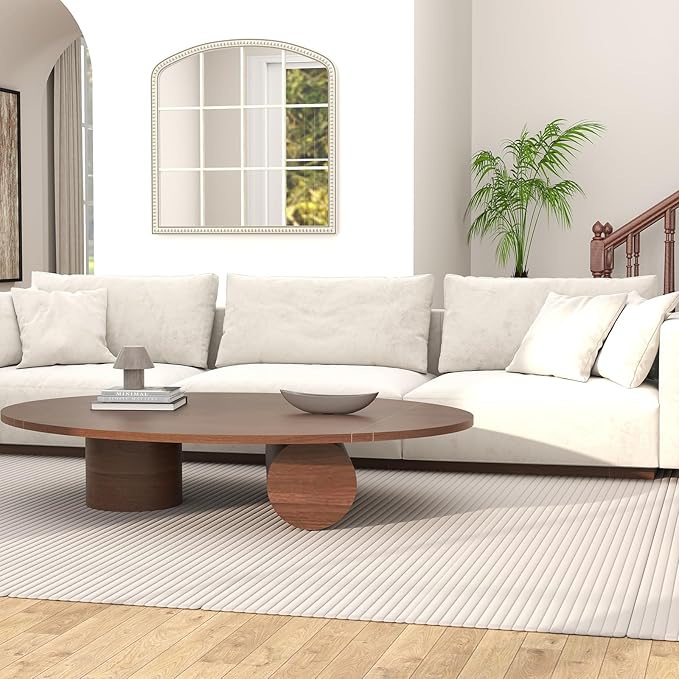 36''x36'' Wooden Wide Arched Mirrors for Wall with Window Girds, Large Farmhouse Decorative Mirror for Living Room, Entryway, Hallway, Fireplace, Bathroom