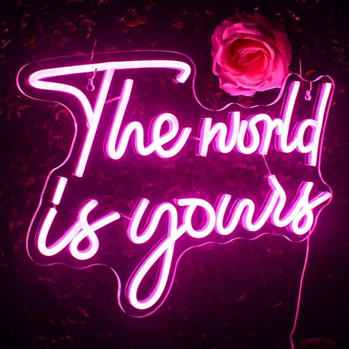 Lucunstar The World Is Yours Neon Signs Wedding Led Sign Pink Neon Light Up Party Bar Engagement USB Powered Led Sign for Wedding Decor Bedroom Signs for Wall Decor Light