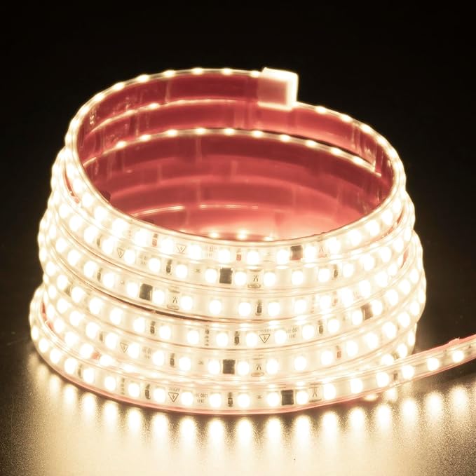 LED Strip Lights Outdoor Waterproof 32.8ft AC 110V Tape Light LED Rope Lights 2835 Adhesive Cuttable LED Light Strip 120 LEDs/M White 4000K with US Plug for Cabinet Bedroom Lights