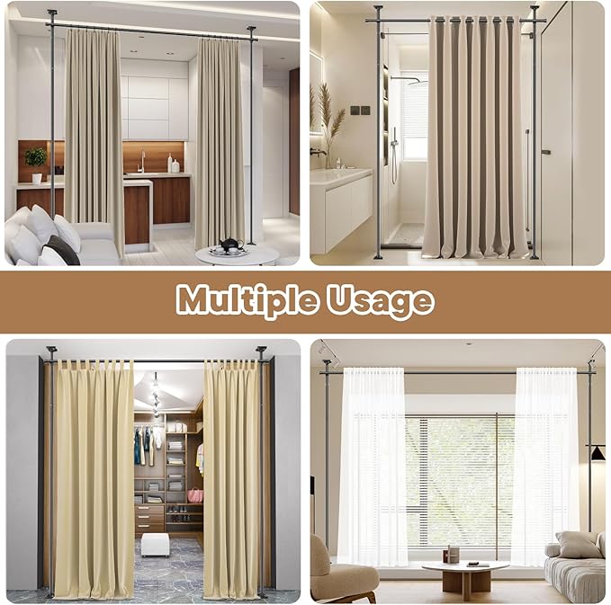 Bonpally Room Divider Curtain Rod, No Drilling Room Separator for Space Partition, 4-10ft (H) 28-70 inch(W) Adjustable Heavy Duty Temporary Wall Divider Floor to Ceiling Tension Rod, Black