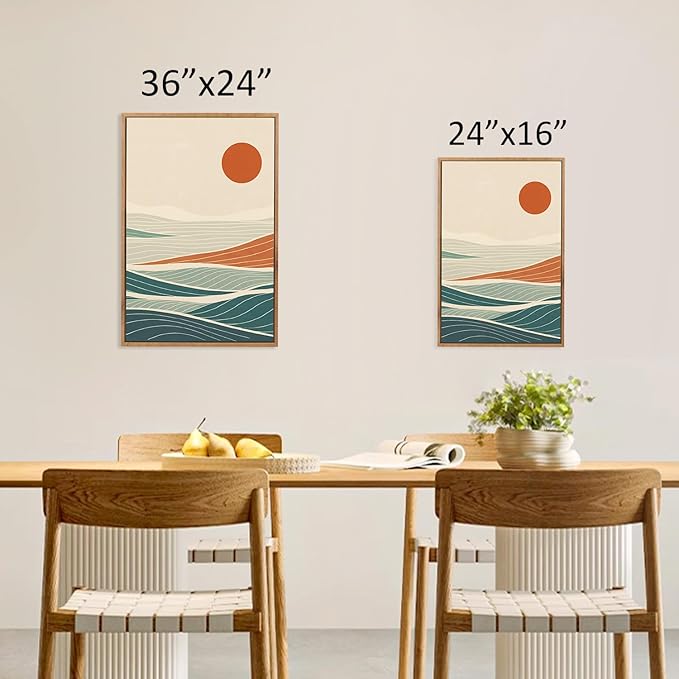 CHDITB Beach Sunrise Framed Canvas Wall Art Set, Ocean Waves Wall Decor, Coastal Artwork Spiritual Painting, Minimalist Modern Coastal Art Prints for Living Room, Bedroom, Office 24"x36"x3