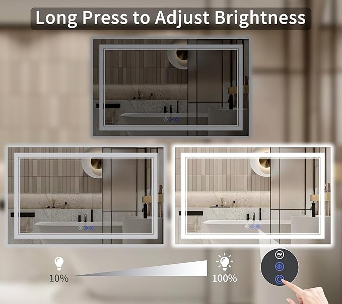 36"x60" LED Bathroom Mirror with Lights, Anti-Fog, Backlit + Front Lit, Dimmable, Led Vanity Mirror for Wall, 3 Colors, Memory Function, Shatter-Proof Tempered Glass
