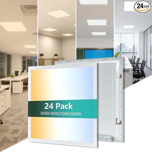2x2 LED Flat Panel Light – 24 Pack, 3 Wattage 30W/40W/50W & 4 CCT 3K/4K/5K/6K Selectable, 0-10V Dimmable, 5500LM, Drop Ceiling Troffer, ETL Listed, 100-277V Commercial Light