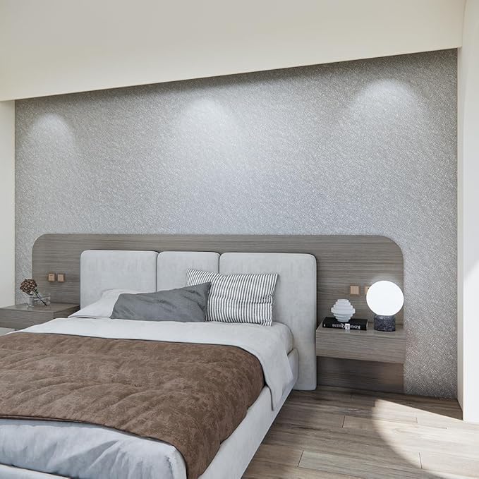 mamonhome High-Grade Metallic Silk Texture PVC Peel and Stick Wallpaper, 24in X 393in Self-Adhesive Wall Paper Thick Vinyl Embossed Film Wallpapers (Grey)