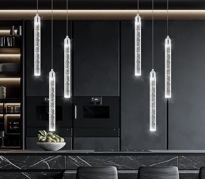 Mini Chandelier Crystal Pendant Lights Integrated LED Pendant Light Fixtures Kitchen Island Chandeliers Pendant Lighting for Dining Room Bubble Chromed Finished Ceiling Hanging Lights 2700K 6000K