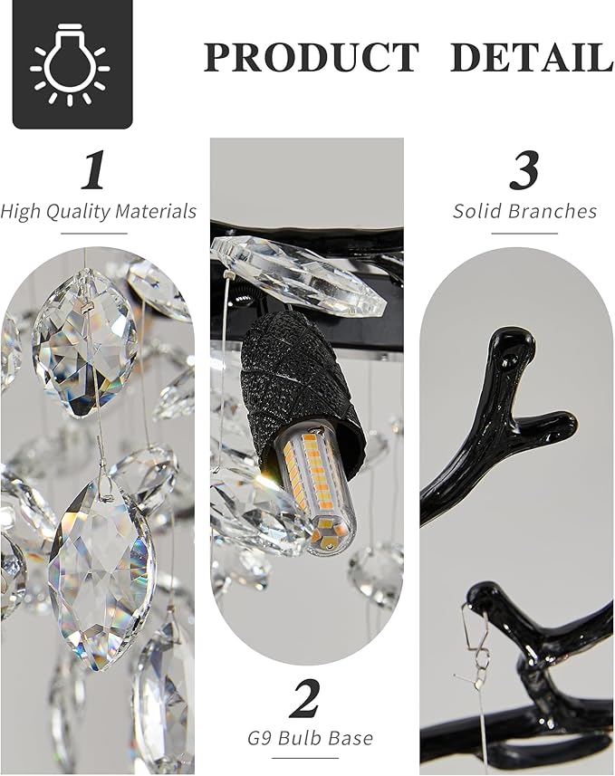 Modern Tree Branch Chandelier for Dining Room, 16 Lights Rectangular 59" Crystal Black Chandeliers for Kitchen Island Dining Room Living Room
