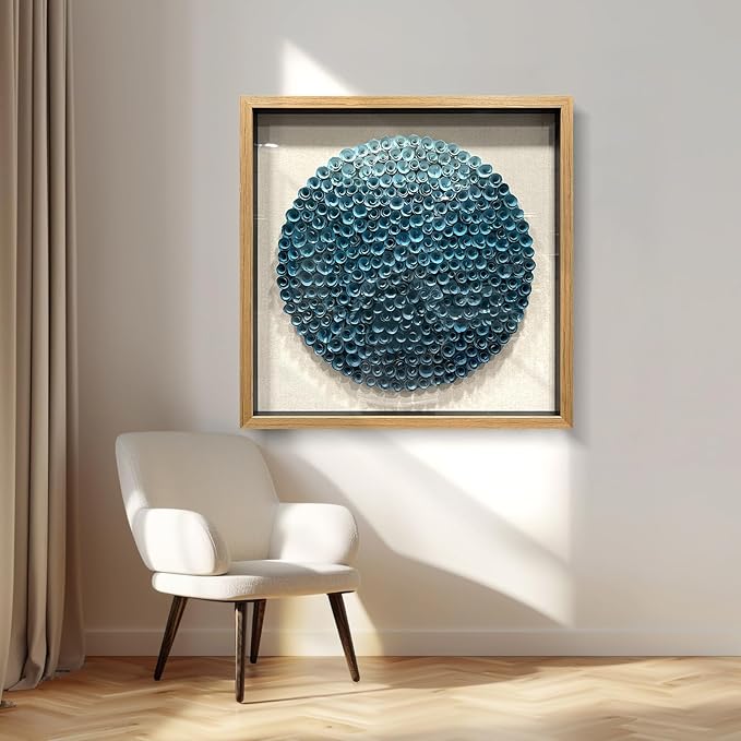 LIUZEYUE - Frame artwork on the wall, handmade wooden flowers, 3D wall decoration, modern living room, 31.5 "x31.5 blue