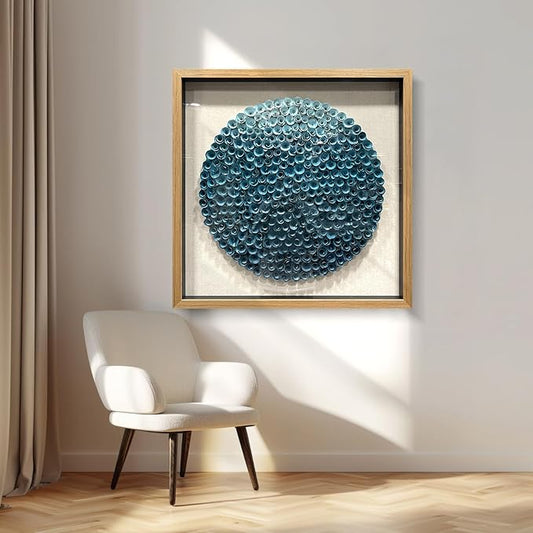 LIUZEYUE - Frame artwork on the wall, handmade wooden flowers, 3D wall decoration, modern living room, 31.5 "x31.5 blue