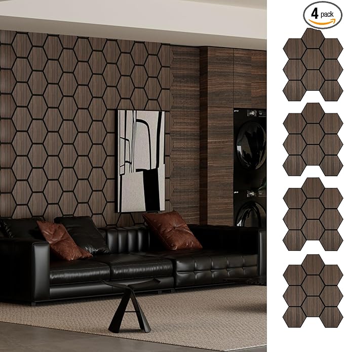 4 Packs Acoustic Wall Panels - Self-Adhesive 3D Wood Slat Wall Panel- Peel and Stick Sound Absorbing Panels for Noise Reducing - Feature Wall Decor for Home & Office