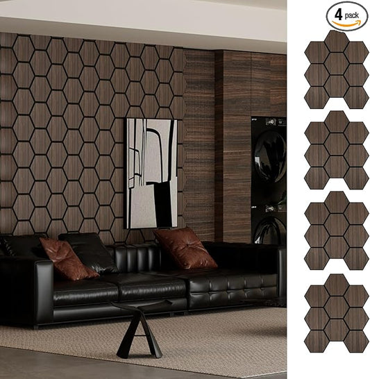 4 Packs Acoustic Wall Panels - Self-Adhesive 3D Wood Slat Wall Panel- Peel and Stick Sound Absorbing Panels for Noise Reducing - Feature Wall Decor for Home & Office