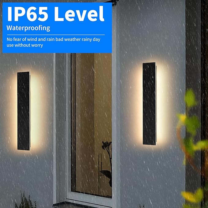 Mikeru 2 Pack Upgraded 23.6" Long LED Wall Sconce, 4.3" Wide IP65 Waterproof Outdoor Wall Lights, 3000K Warm White Exterior Lighting Fixtures for Front Porch, Garage, Basement & Patio
