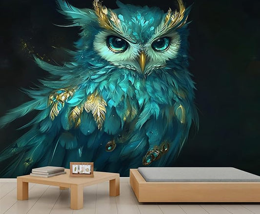 Owl Mural Wallpaper, 3D Owl Murals, Cartoon Animal Poster Murals Wallpaper for Living Room Bedroom Home Decor Mural - 98.4" W x 68.10" H (Not Peel Stick)