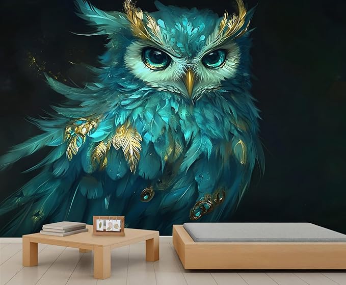 Owl Mural Wallpaper, 3D Owl Murals, Cartoon Animal Poster Murals Wallpaper for Living Room Bedroom Home Decor Mural - 59" W x 39.5" H (Not Peel Stick)