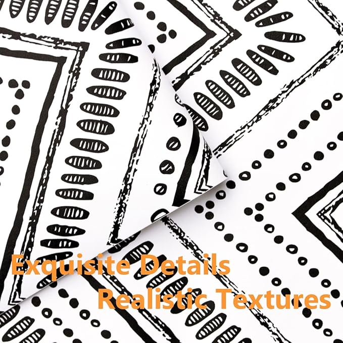 MulYeeh 17.5'' x 236'' Peel and Stick Wallpaper Modern Circle Oval Stripe Black White Wallpaper Self-Adhesive Removable Wall Covering Prepasted Decorative