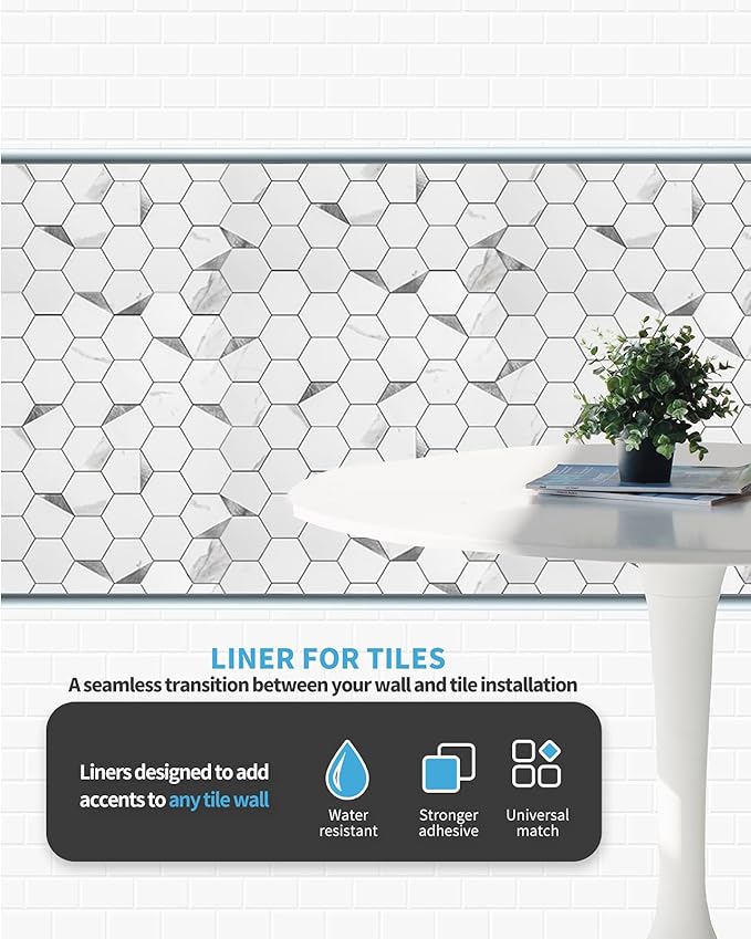 Art3d 25 Ft Peel and Stick Trim for Backsplash Tile Edge, Self-Adhesive Liner for Corner Decor in Silver