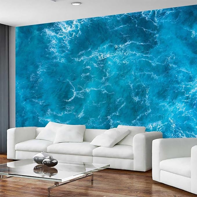 Blue Foam Seascape Mural, Bedroom and Living Room Mural Large Wall Background Wallpaper(Non-self-Adhesive)