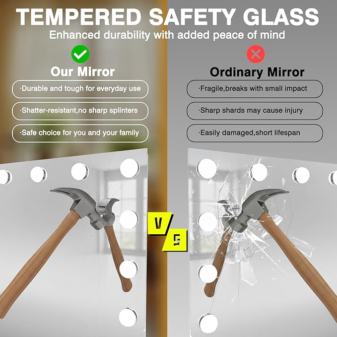 60x36 Hollywood Lit Bathroom Mirror with LED Bulbs, Colors Changeable & Brightness Dimmable, Anti Steam, Memory Function, ETL Listed, Tempered Glass, Wall Mountable, Horizontal/Vertical